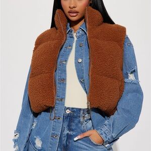 Fashion Nova Brown Cropped Vest with Plush Texture